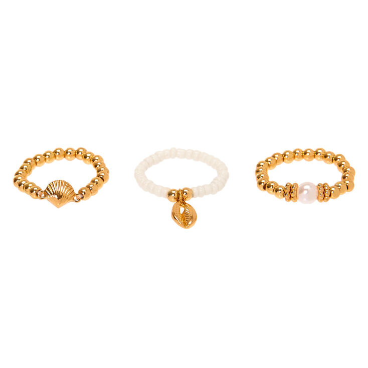 Gold Shell Stretch Rings - 3 Pack,