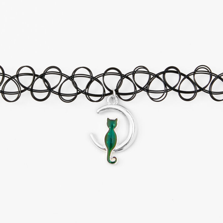 Black Cat Mood Tattoo Choker Necklace,