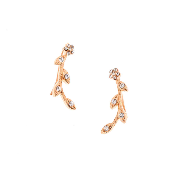 Rose Gold Embellished Vine Ear Crawler Earrings,
