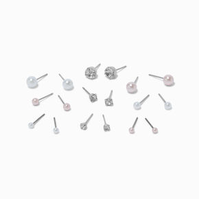 Pink &amp; White Crystal &amp; Pearl Coquette Stud Earrings - 9 Pack,