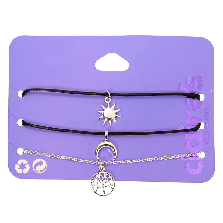 Silver Symbolic Chain Bracelets - Black, 3 Pack,