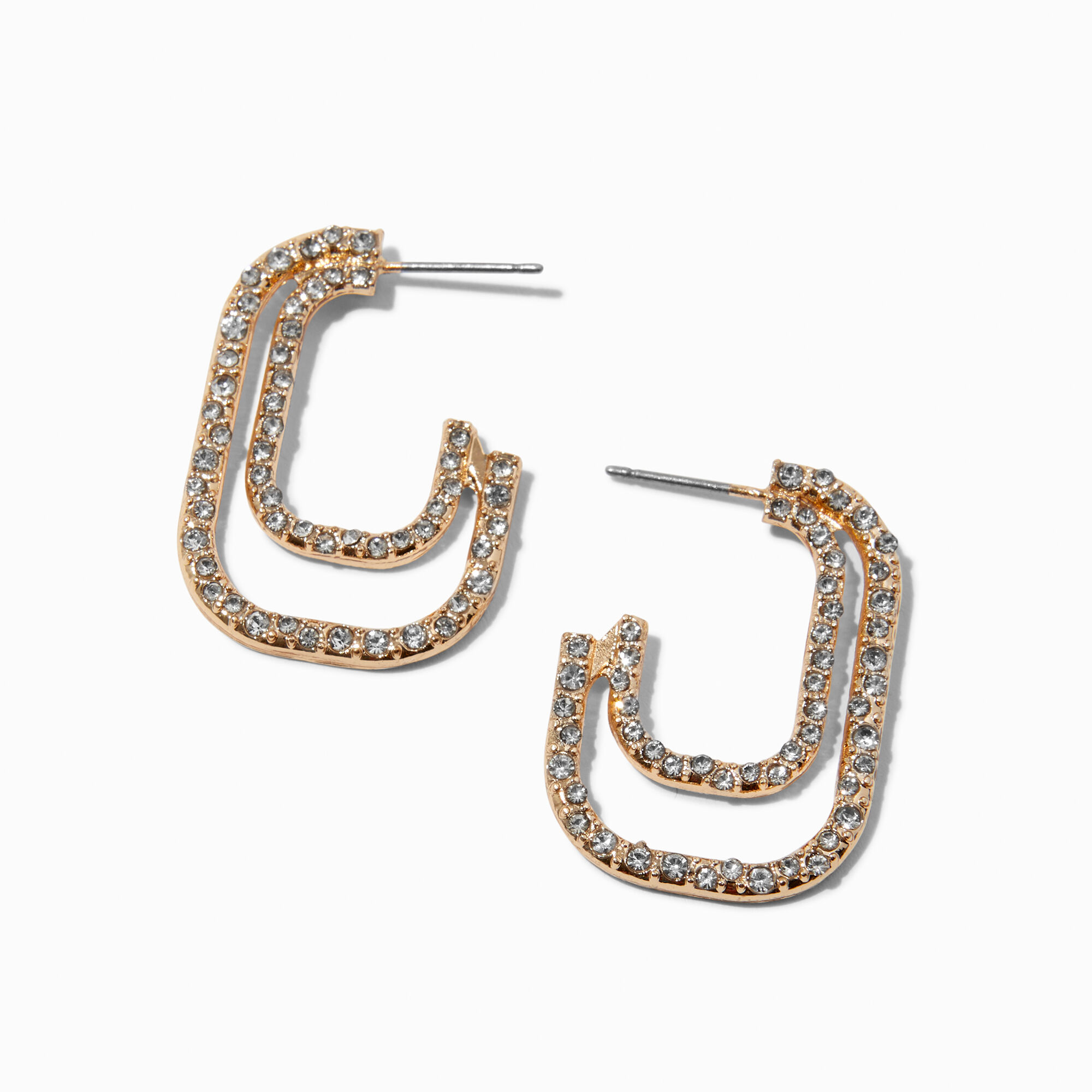 View Claires Tone Crystal Double 20MM Hoop Earrings Gold information