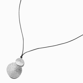Silver-tone Textured Double Disc Long Cord Necklace,
