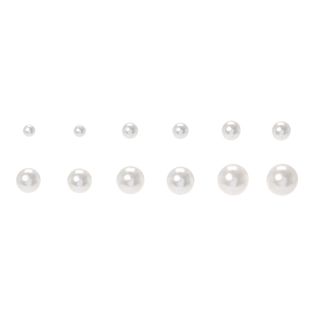 6 Pack White Pearl Stud Earrings