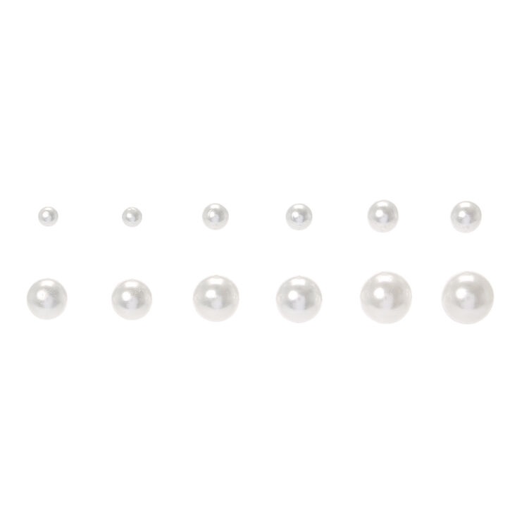 Claire's Lot de 6 paires de clous d'oreilles perle d'imitation blanche