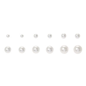 6 Pack White Pearl Stud Earrings,