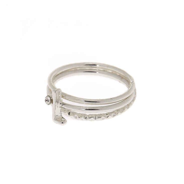 Silver Initial Midi Rings - L, 3 Pack,