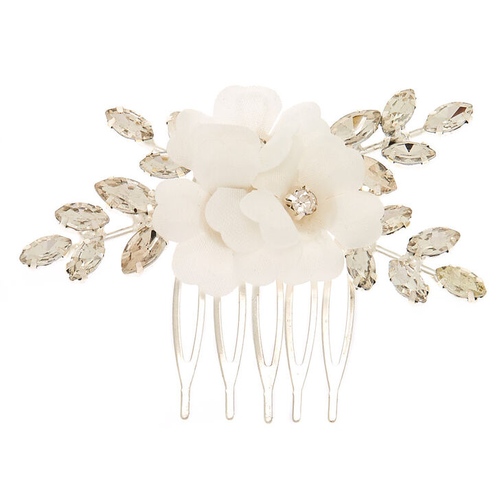 White Flower Rhinestone Vine Hair Comb