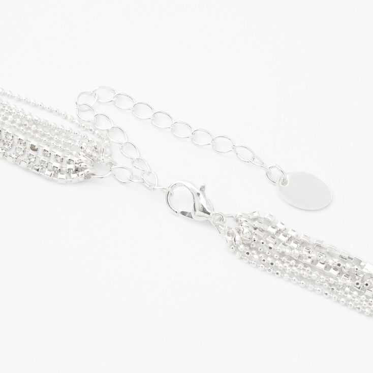 Silver Embellished Padlock Multi Strand Pendant Necklace,