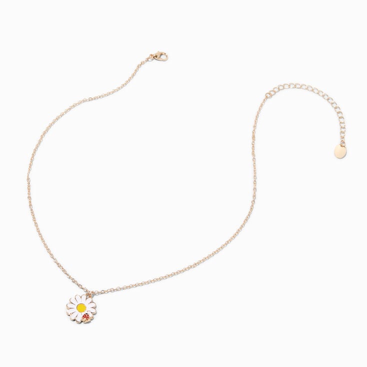 White Daisy With Ladybug Pendant Necklace ,