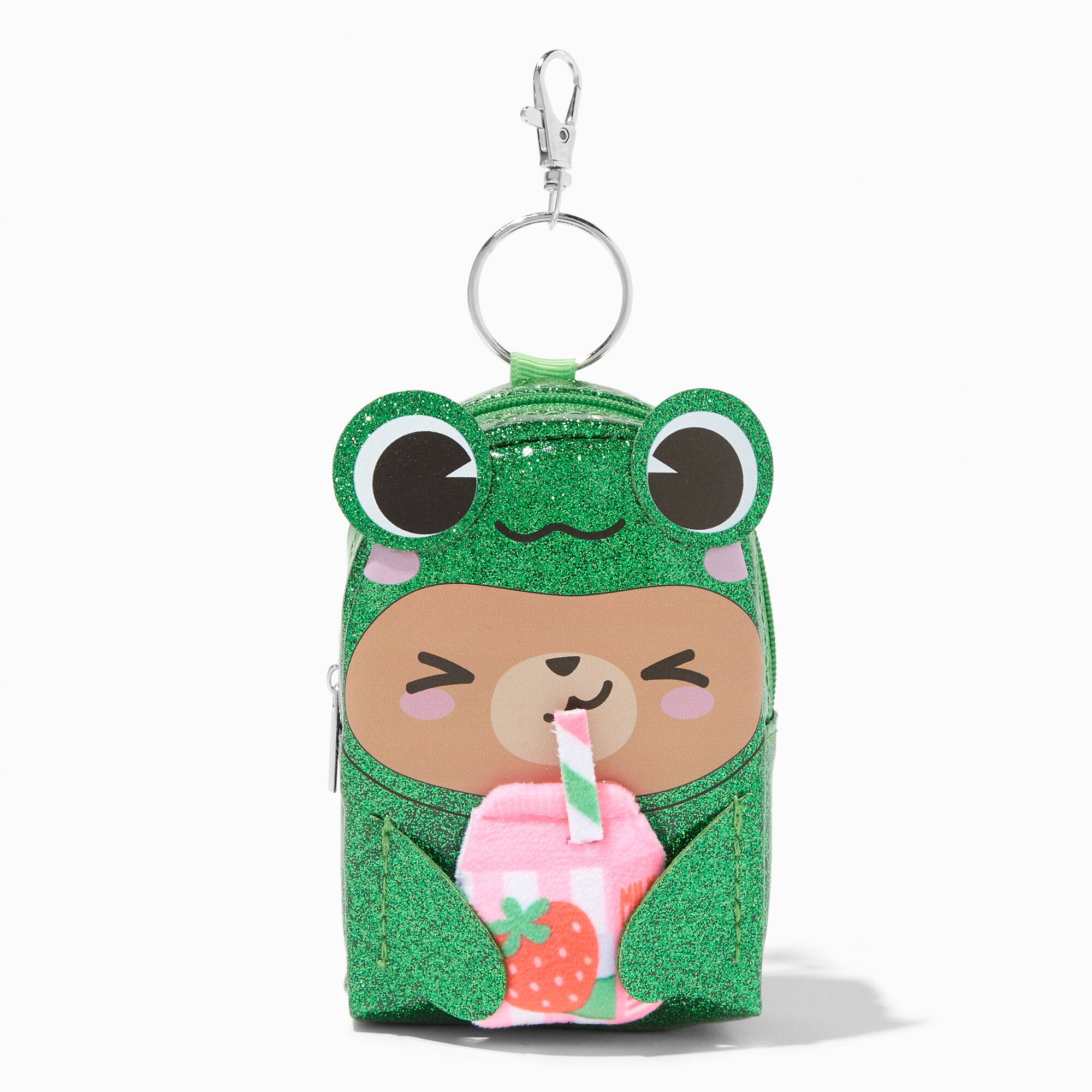 View Claires Glitter Frog Costume Bear Mini Backpack Keyring information