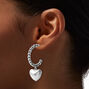 Silver-tone Twisted 30mm Hoops with Pearl Puffy Hearts ,