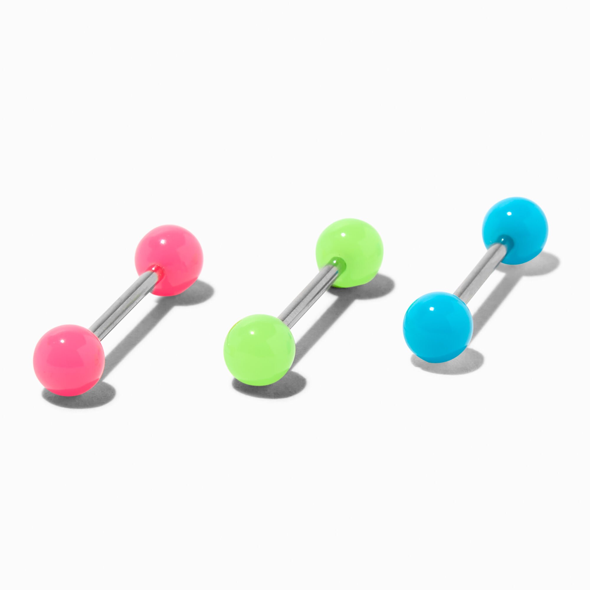 View Claires Neon 14G Barbell Tongue Rings 3 Pack Blue information