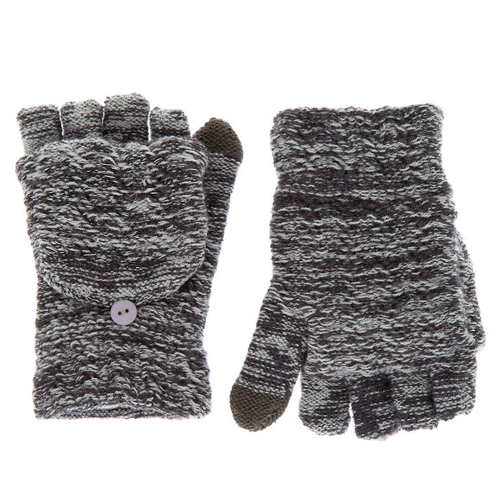 Marled Touch Screen Fingerless Gloves with Mitten Flap - Gray | Claire's US