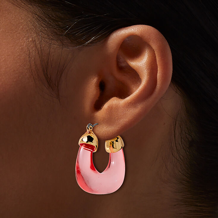 Pink Clear Acrylic Gold-tone Hoop Earrings,