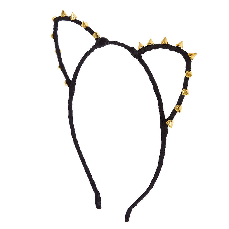 Gold Stud Black Cat Ears Headband Claire S Us