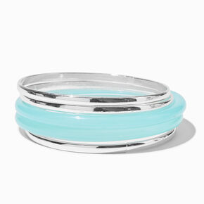 Silver-tone &amp; Turquoise Resin Bangle Bracelets - 5 Pack,