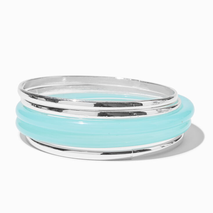 Silver-tone &amp; Turquoise Resin Bangle Bracelets - 5 Pack,