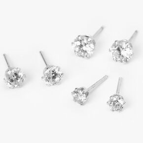 Silver Cubic Zirconia Round Stud Earrings - 4MM, 5MM, 6MM,