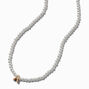 Gold-tone Initial Pendant Faux Pearl Necklace - A,