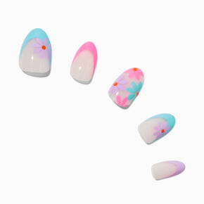 Multi Daisy French Almond Vegan Faux Nail Set - 24 Pack,