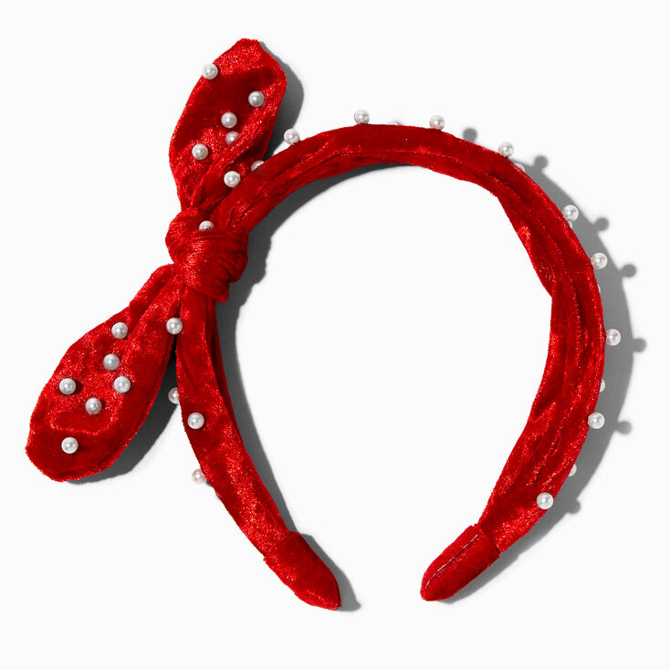 Claire&#39;s Club Red Bow White Pearl Headband,