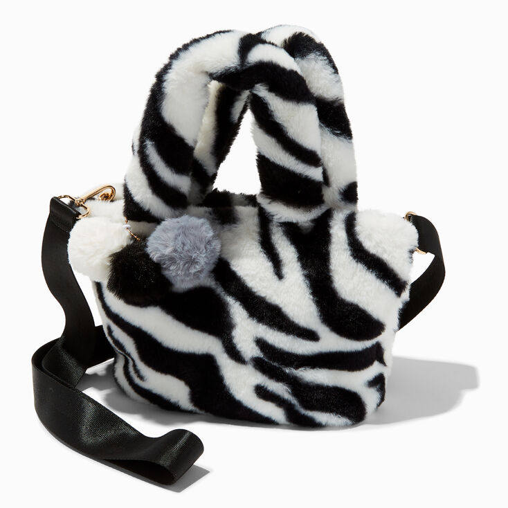 Furry Zebra Print Crossbody Tote Bag | Claire's US