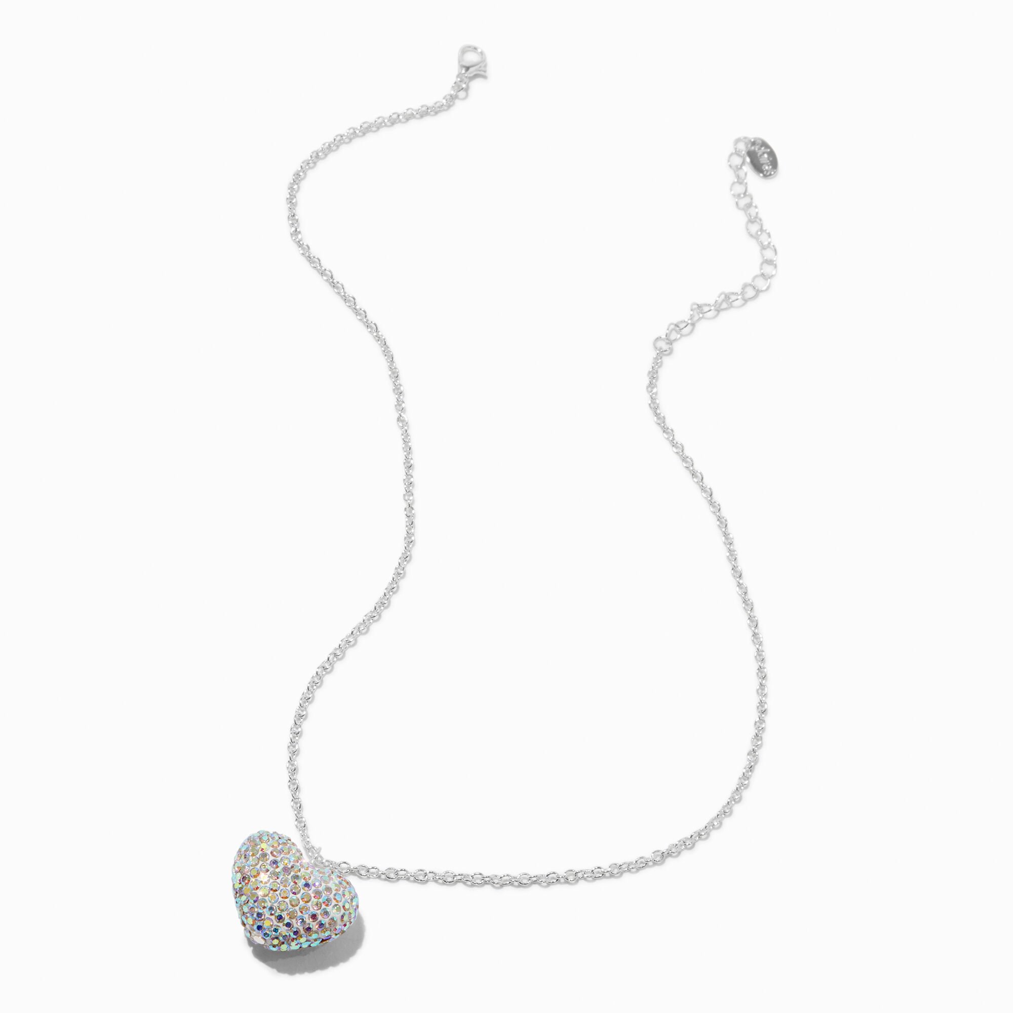 Silver-tone Pavé Crystal Heart Pendant Necklace,