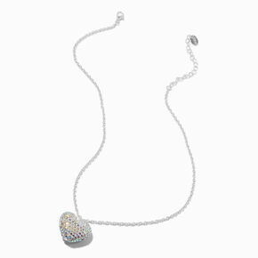 Silver-tone Pav&eacute; Crystal Heart Pendant Necklace,