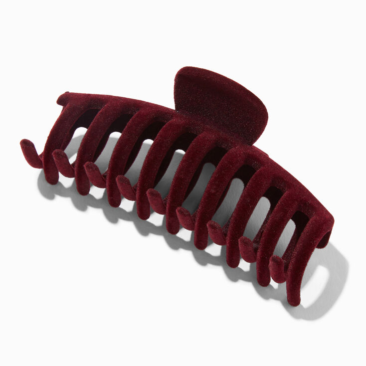 Burgundy Flocked Medium Hair Claw,