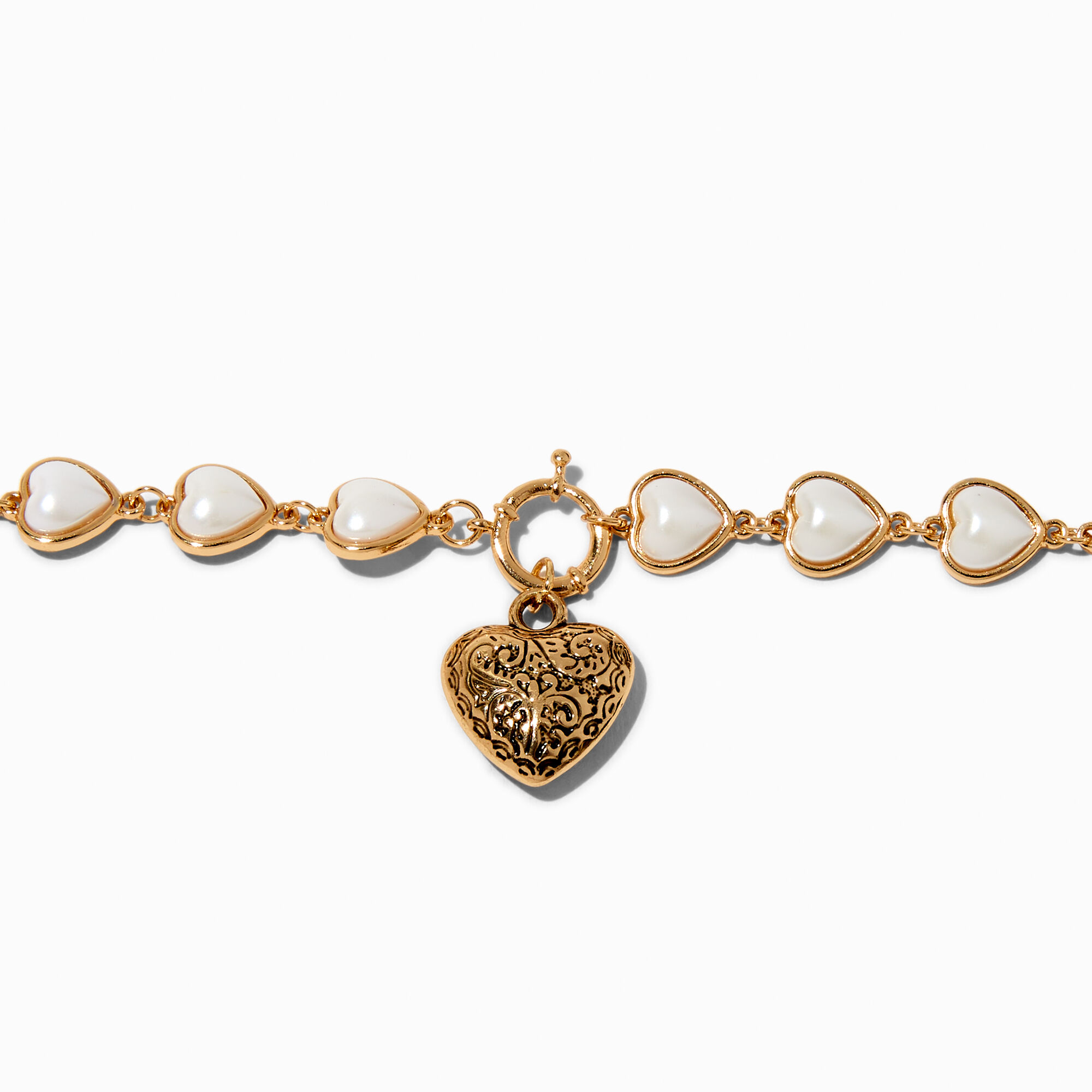 Bracelet de chaîne cœur perle d'imitation couleur dorée,