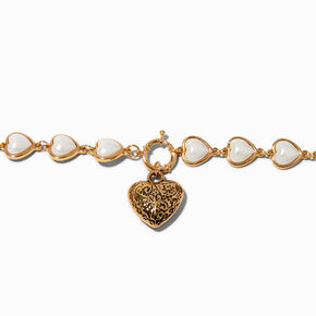 Bracelet de cha&icirc;ne c&oelig;ur perle d&#39;imitation couleur dor&eacute;e,