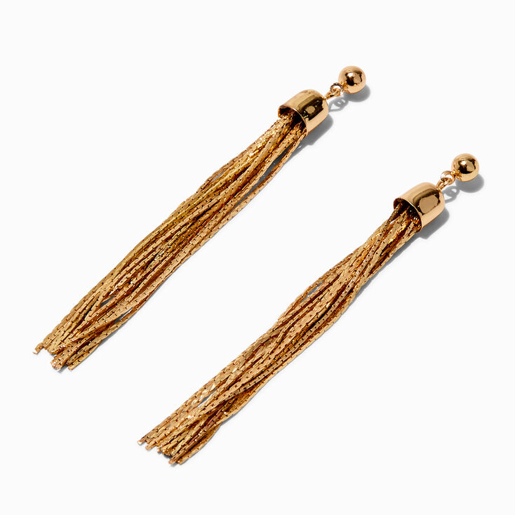 Gold-tone Snake Chain Tassel 3&quot; Linear Drop Earrings,