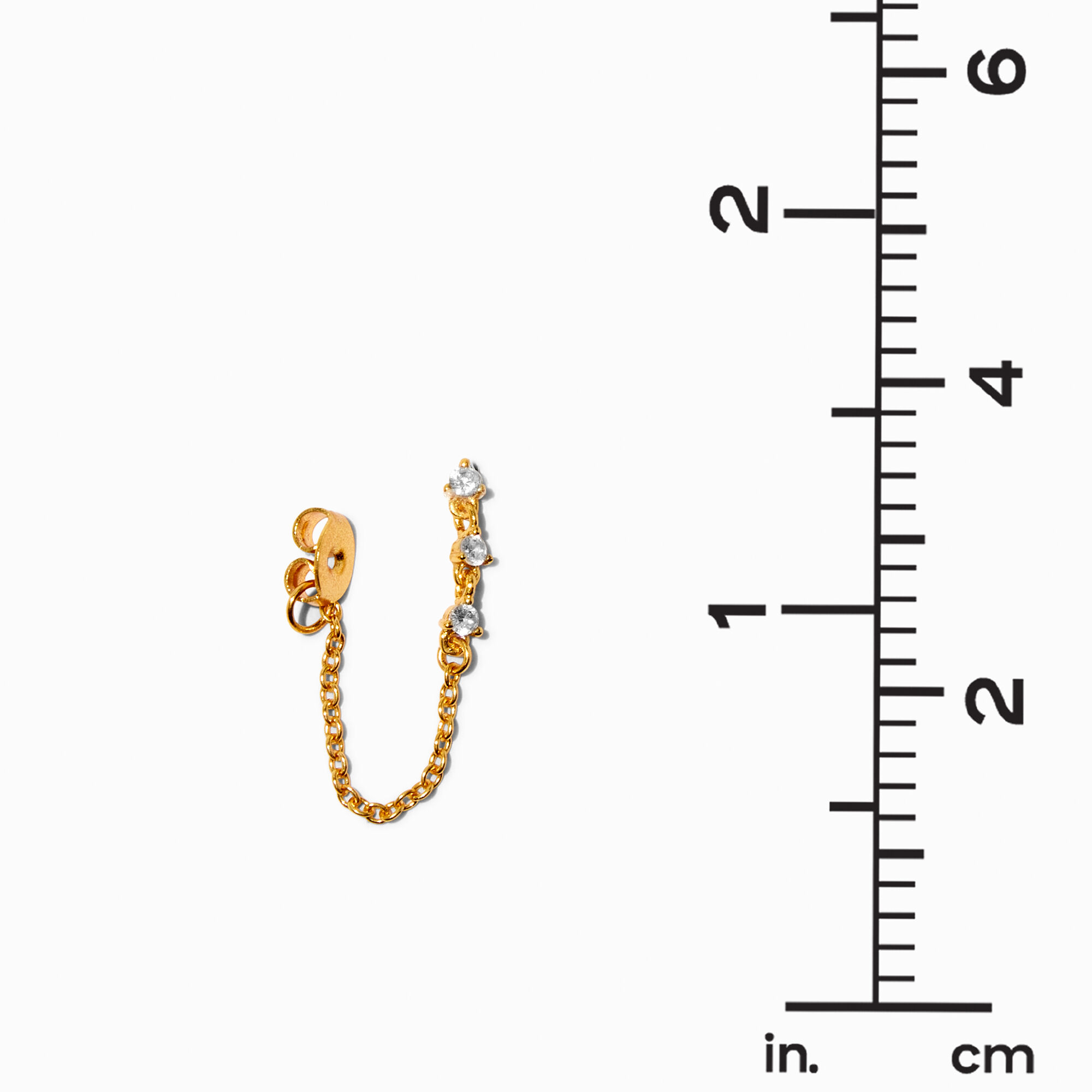 C LUXE by Claire's 18K Yellow Gold Plated Cubic Zirconia Trio Front & Back Chain Stud Earrings,