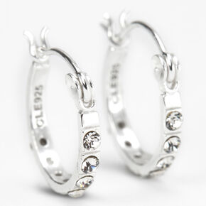 C LUXE by Claire&#39;s Sterling Silver 12MM Crystal Embellished Hoop Earrings,