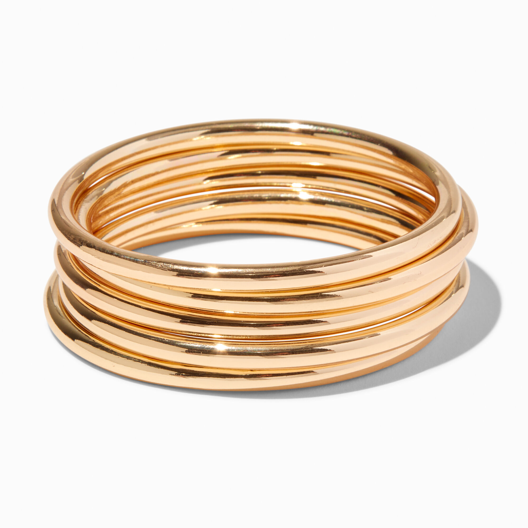 View Claires Tone Thick Bangle Bracelets 5 Pack Gold information