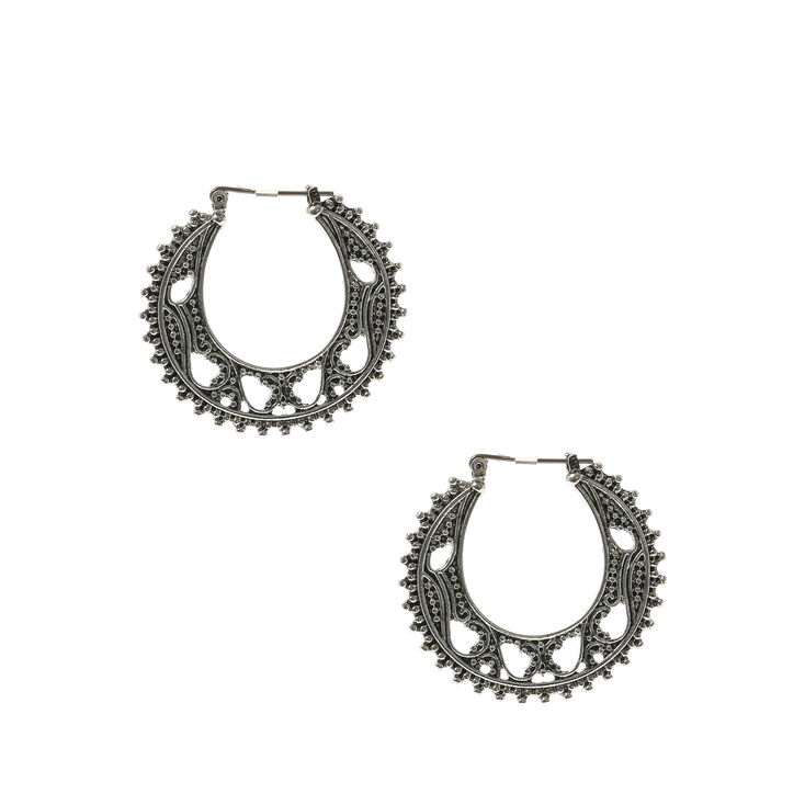 Hematite 35MM Filigree Hoop Earrings,