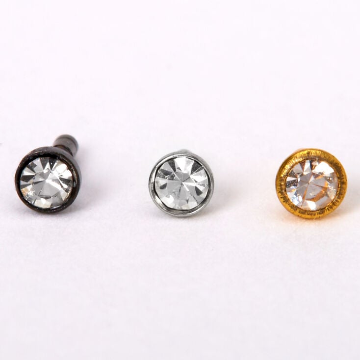 Mixed Metal 16G Crystal Labret Studs - 3 Pack,
