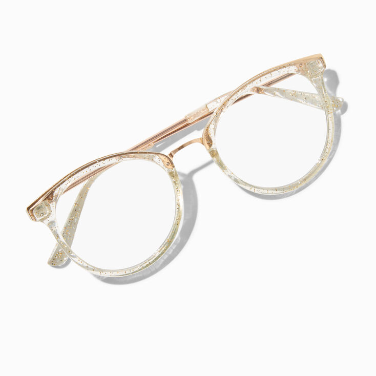 Golden Glitter Round Clear Lens Frames,