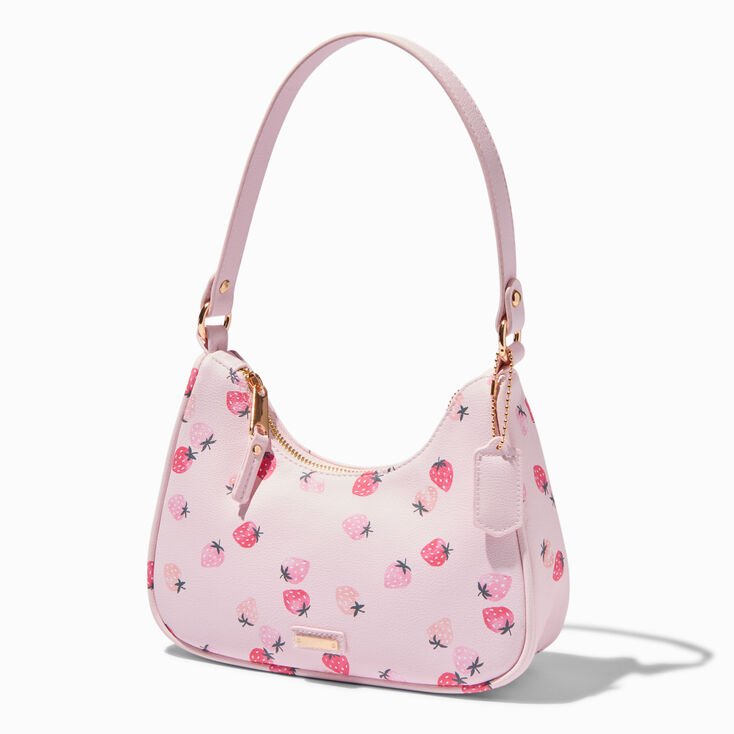 Pink Strawberry Print Shoulder Bag,