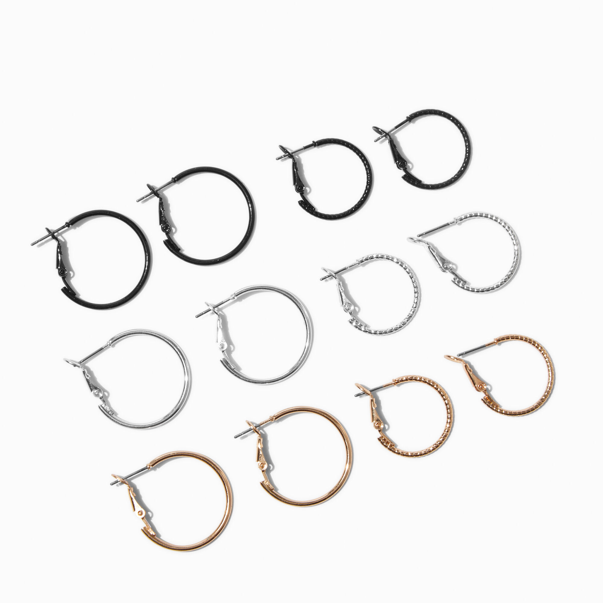 Mixed Metal Graduated Hoop Earrings - 6 Pack,