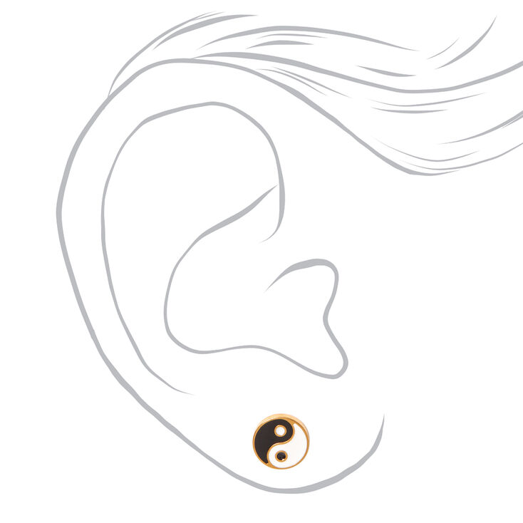 Gold Titanium Yin Yang Stud Earrings,