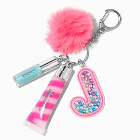 Initial Hot Pink Lip Gloss Keychain - J,