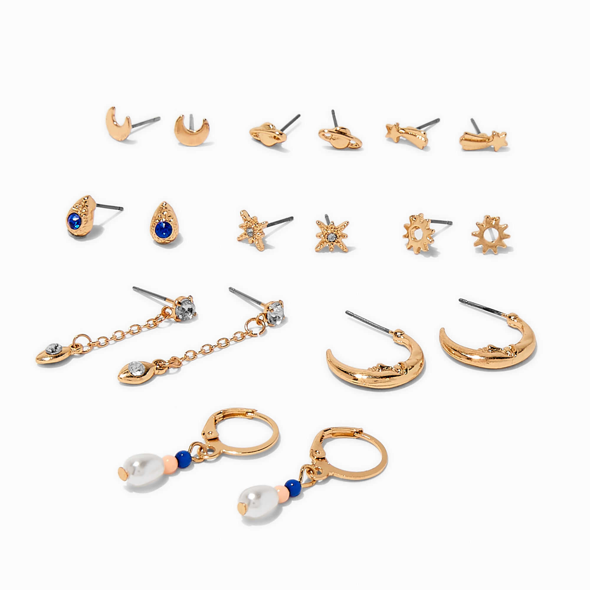 Gold tone Celestial Earring Set 9 Pack Claire s US