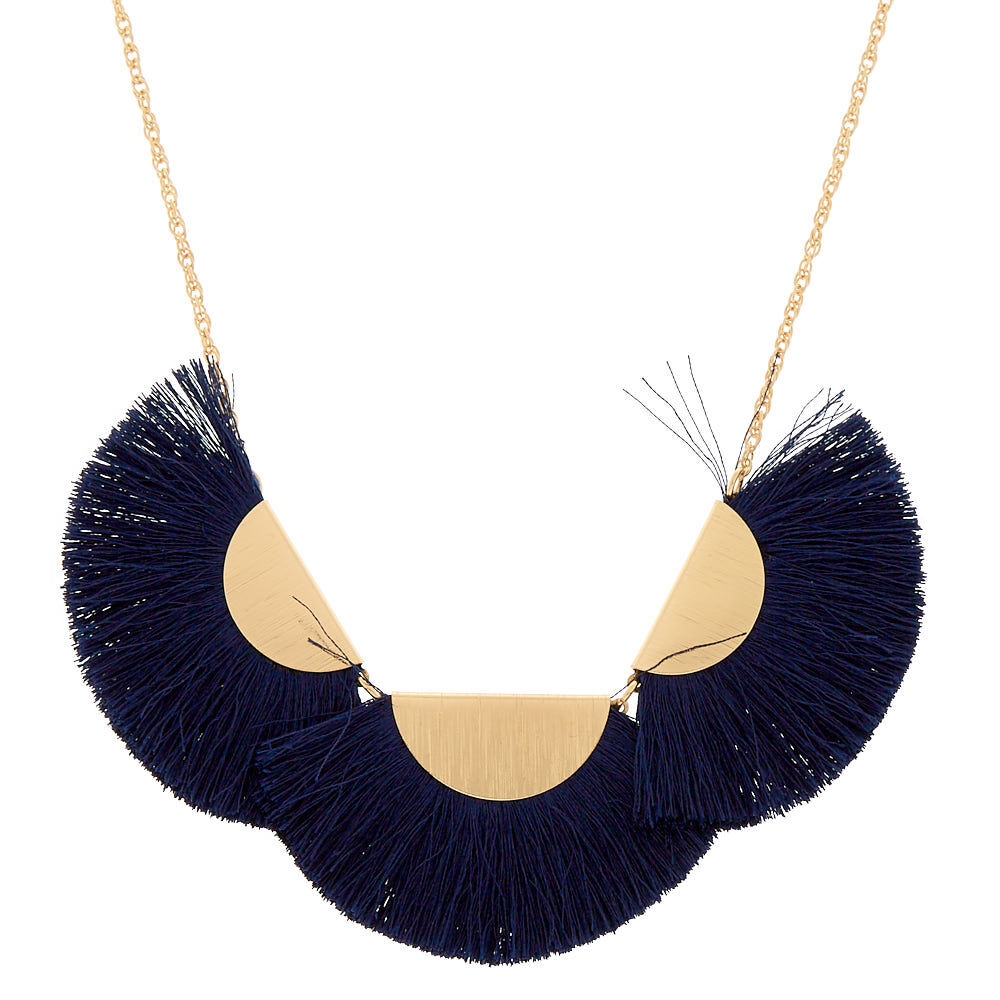 Large Tassel Statement Necklace Navy