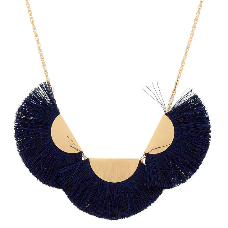 Large Tassel Statement Necklace - Navy,