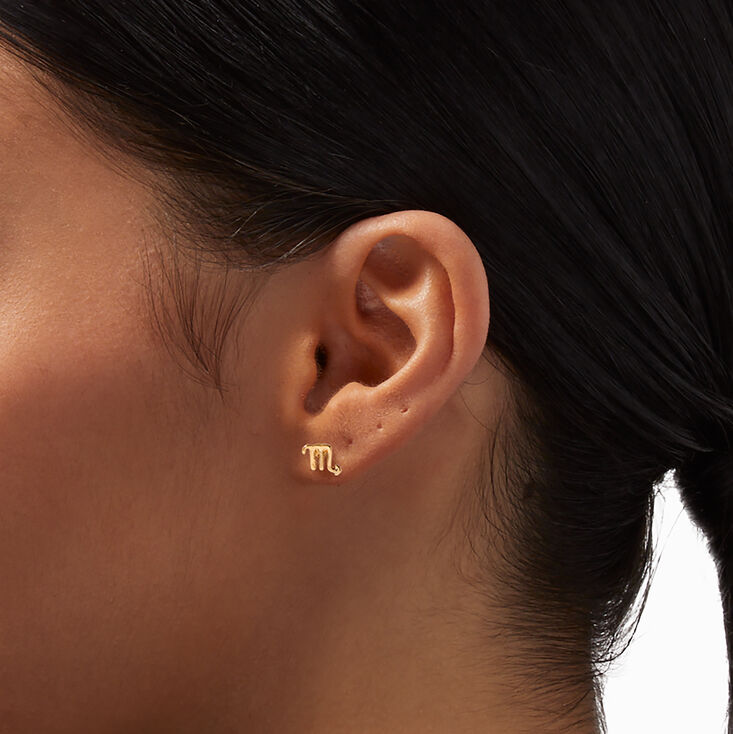 Gold Zodiac Stud Earrings - Scorpio,