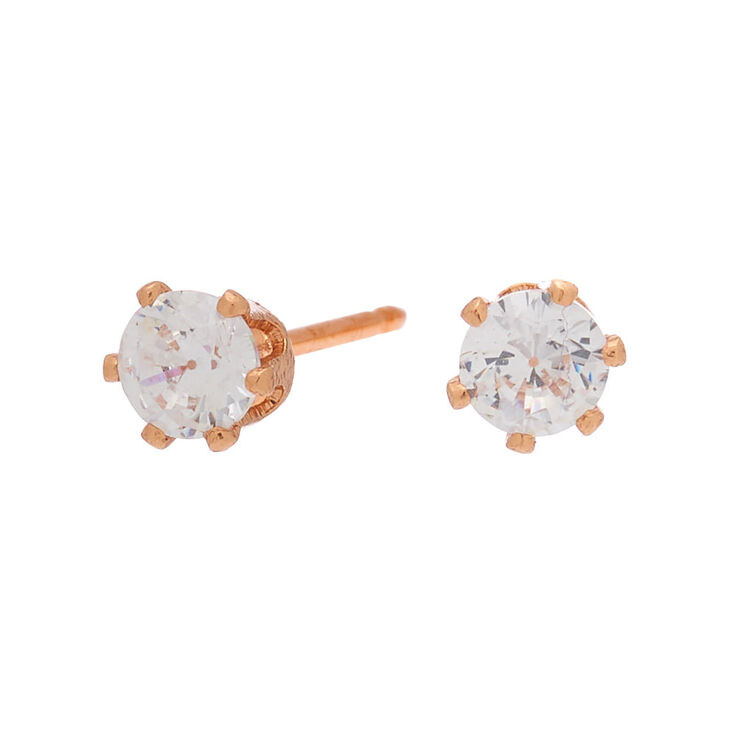 18kt Rose Gold Plated Cubic Zirconia 4MM Cupcake Stud Earrings | Claire ...