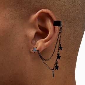 Black Star Charm Ear Cuff Connector Drop Earrings,