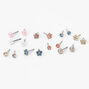 Gold Flower Crystal Pearl Stud Earrings - 9 Pack,